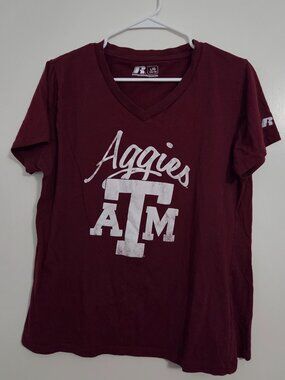 Russell Maroon Texas A&M V-neck T-shirt Size Large